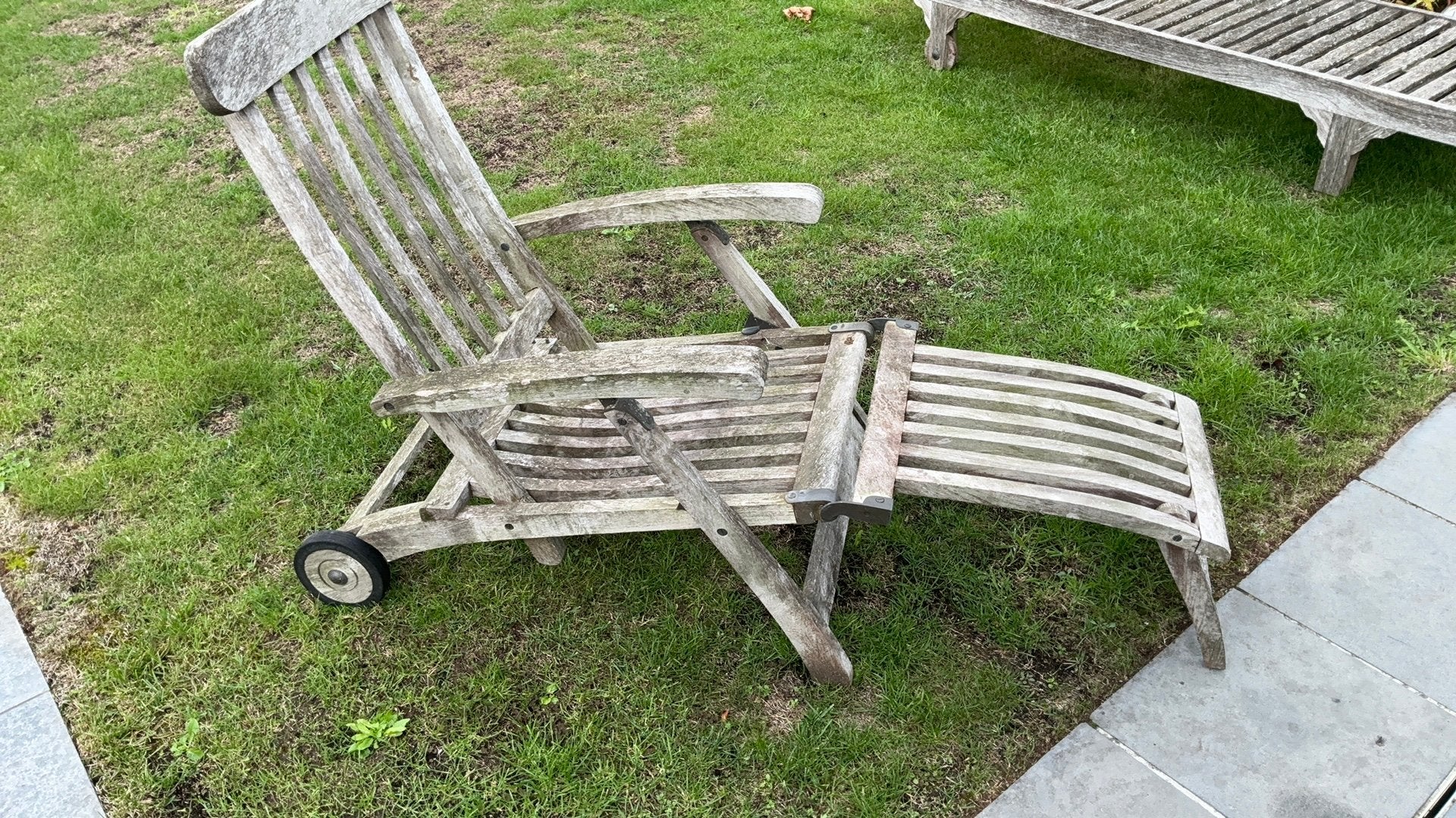 Houten dek chair, Jardin & Terrasse, Enlèvement, Utilisé, Bois, Réglable
