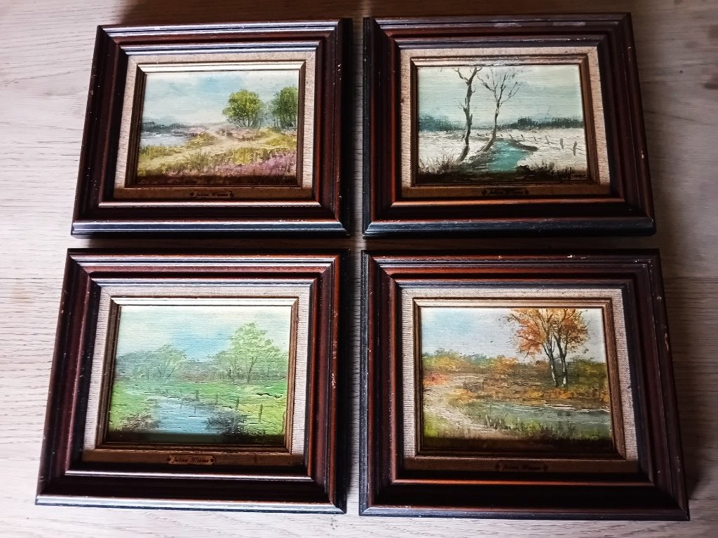 Olieverf op doek de 4 jaargetijden, Antiquités & Art, Art | Peinture | Classique, Enlèvement ou Envoi, Peinture à l'huile, Paysage