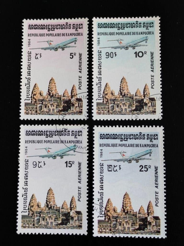 Cambodja 1984 - tempel van Angkor Wat, luchtpost, Verzenden, Gestempeld, Zuidoost-Azië