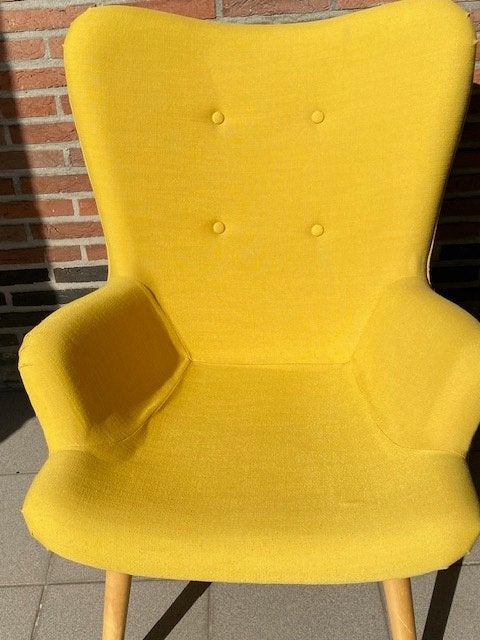 Noorse fauteuil okergeel Maison du Monde, Huis en Inrichting, Ophalen, Gebruikt, Hout