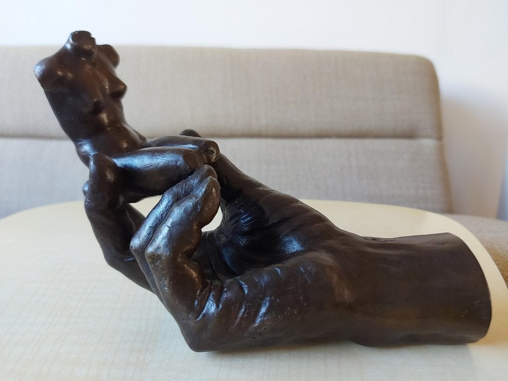 Bronzen Beeld Hand Rodin met Torso Vrouw Gesigneerd, Antiquités & Art, Statue, Brun, Brons, Femme