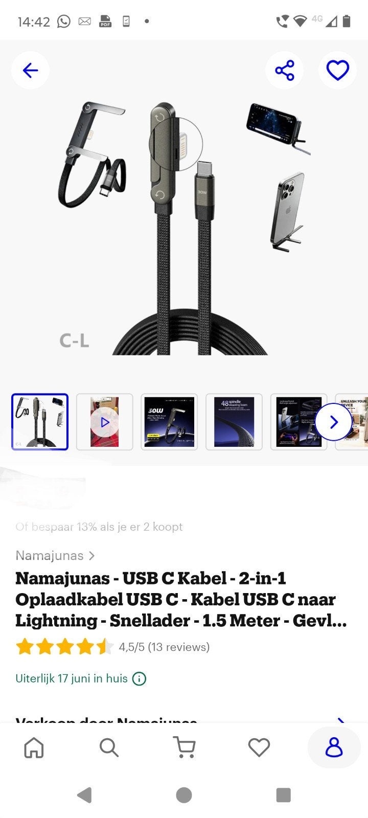 Oplaadkabel USB C naar lightning, voor l phone, Telecommunicatie, Mobiele telefoons | Toebehoren en Onderdelen, Ophalen, Samsung