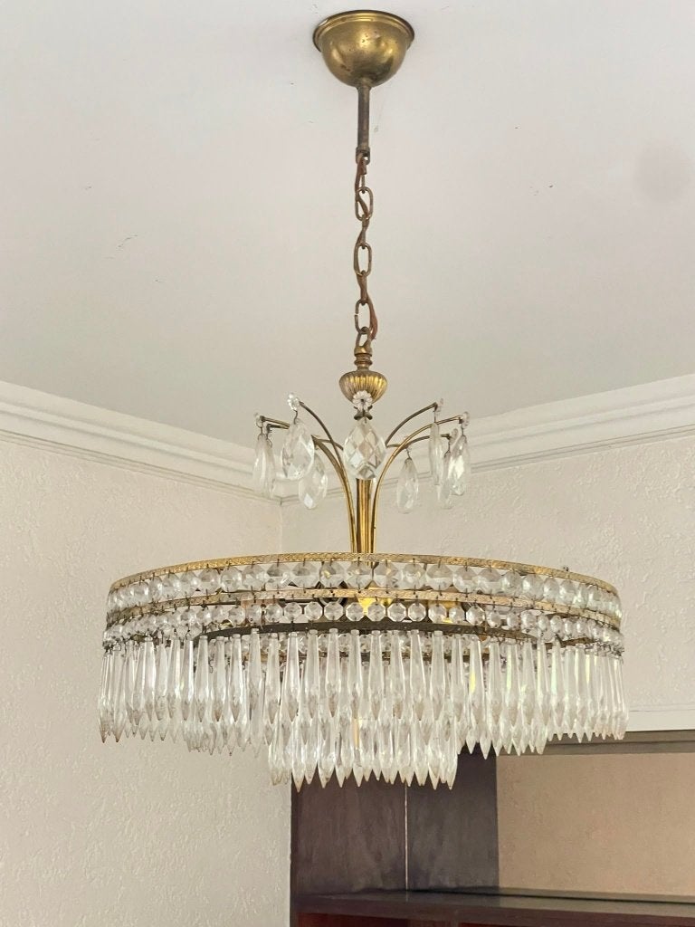 Prachtige grote vintage kristallen kroonluchter, Huis en Inrichting, Lampen | Kroonluchters, Gebruikt, Ophalen