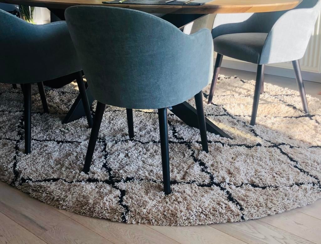 By-Boo hoogpollige ovale mat creme/zwart 200x300, Huis en Inrichting, Ophalen, Gebruikt, 200 cm of meer, 200 cm of meer