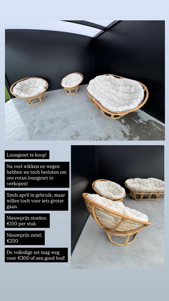 Rotan loungeset, Ophalen, 4 zitplaatsen, Rotan, Zo goed als nieuw