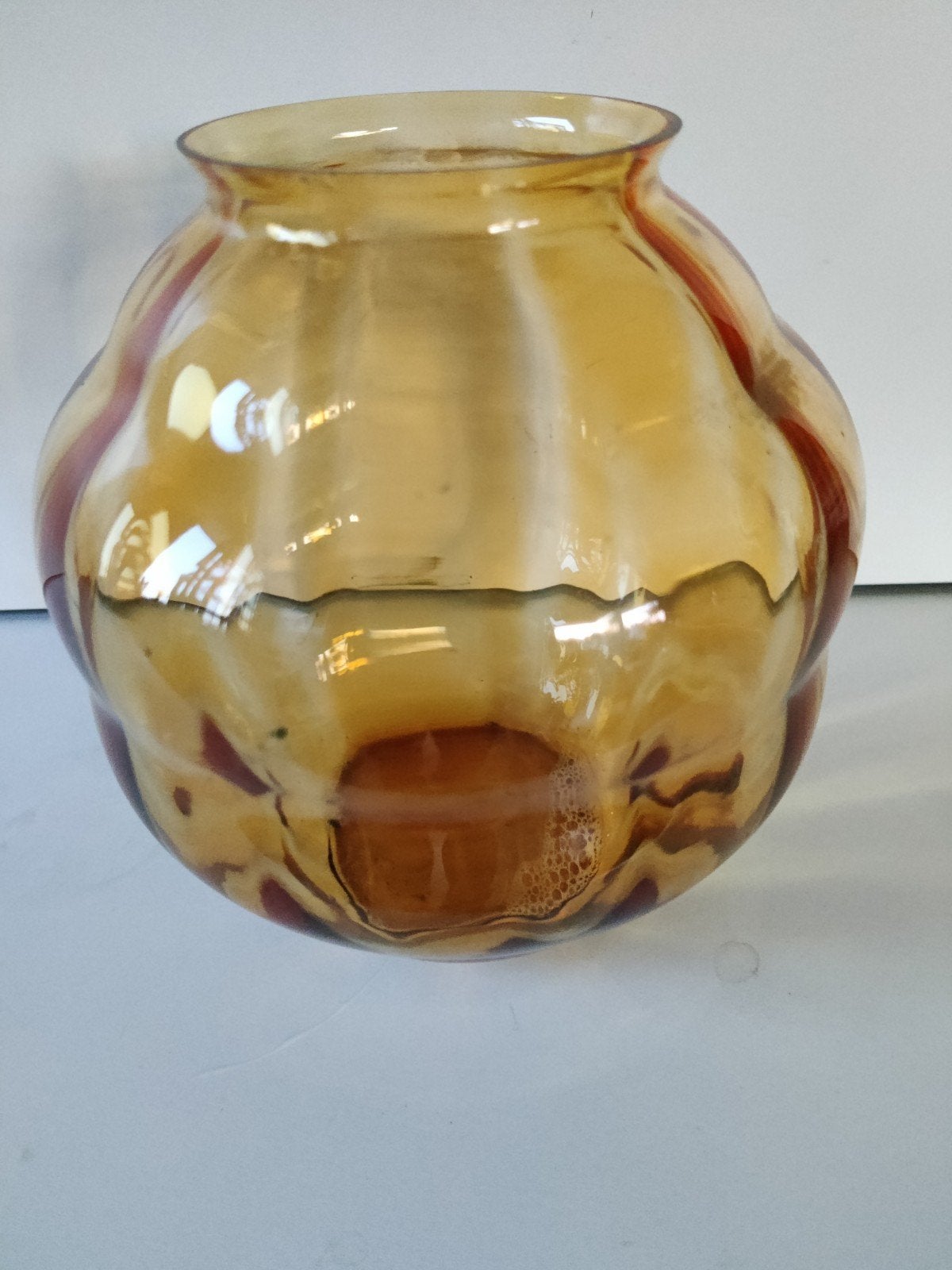 Sfeervolle amber/bruine glazen vaas met ribbelstructuur - Mi, Ophalen, Glas