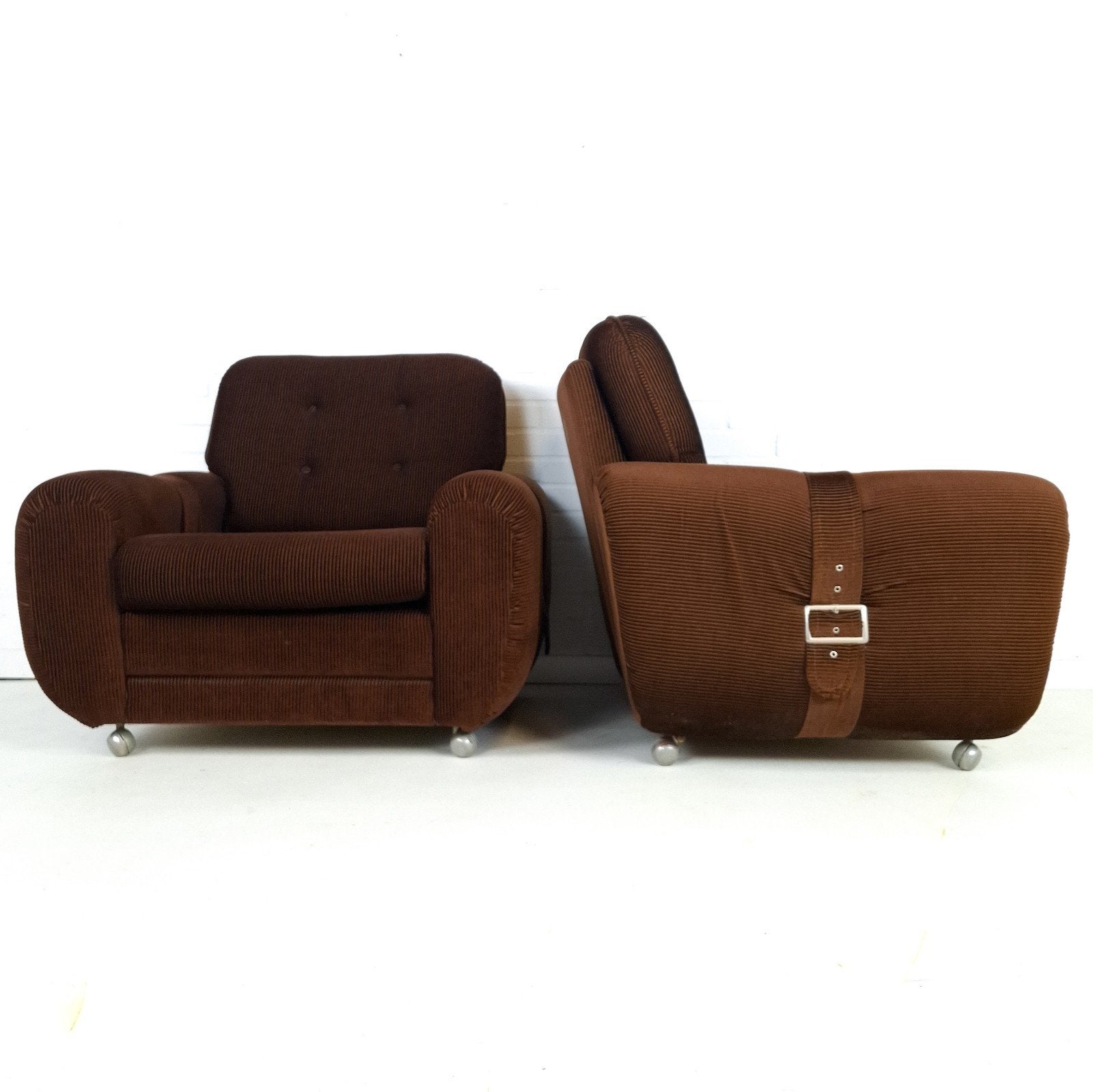 2x vintage relax fauteuil bruin corduroy jaren 70, Antiquités & Art, Enlèvement