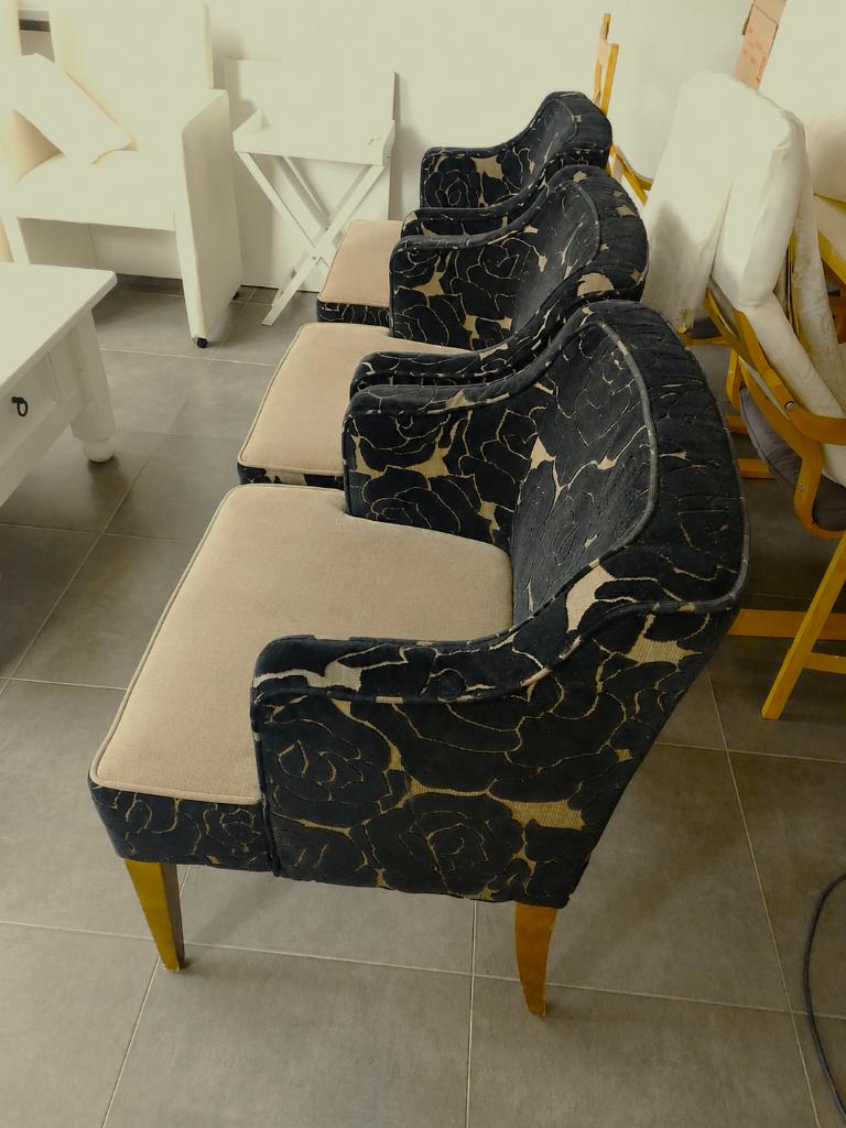 3 fauteuils, stoelen met Armleuning in velours, Ophalen, Stof