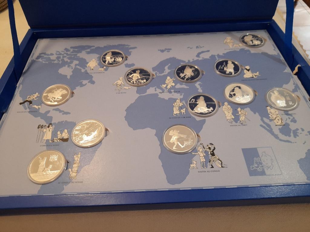 Moulinsart, série de 12 pièces en argent ,TINTIN, Enlèvement ou Envoi, Argent