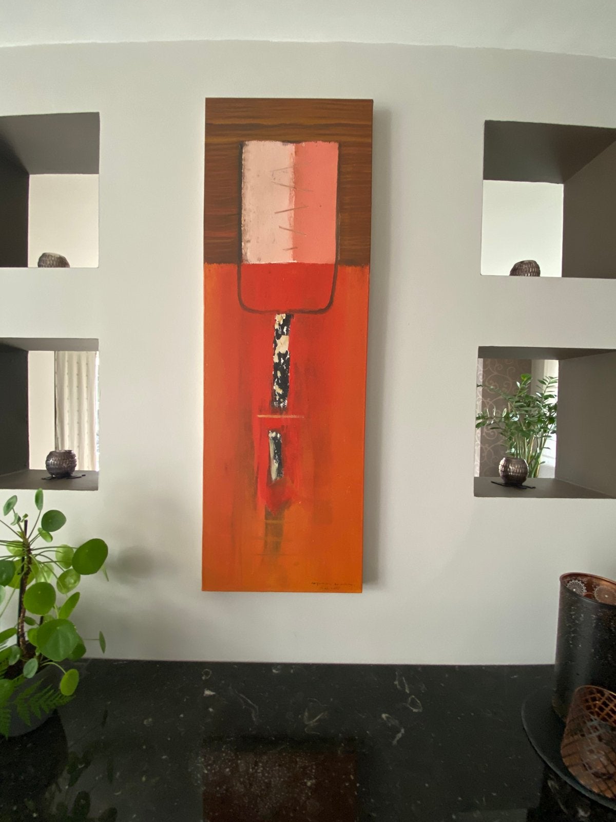 Schilderij op canvas - abstract oranje/bruin - 1m19x40cm, Ophalen