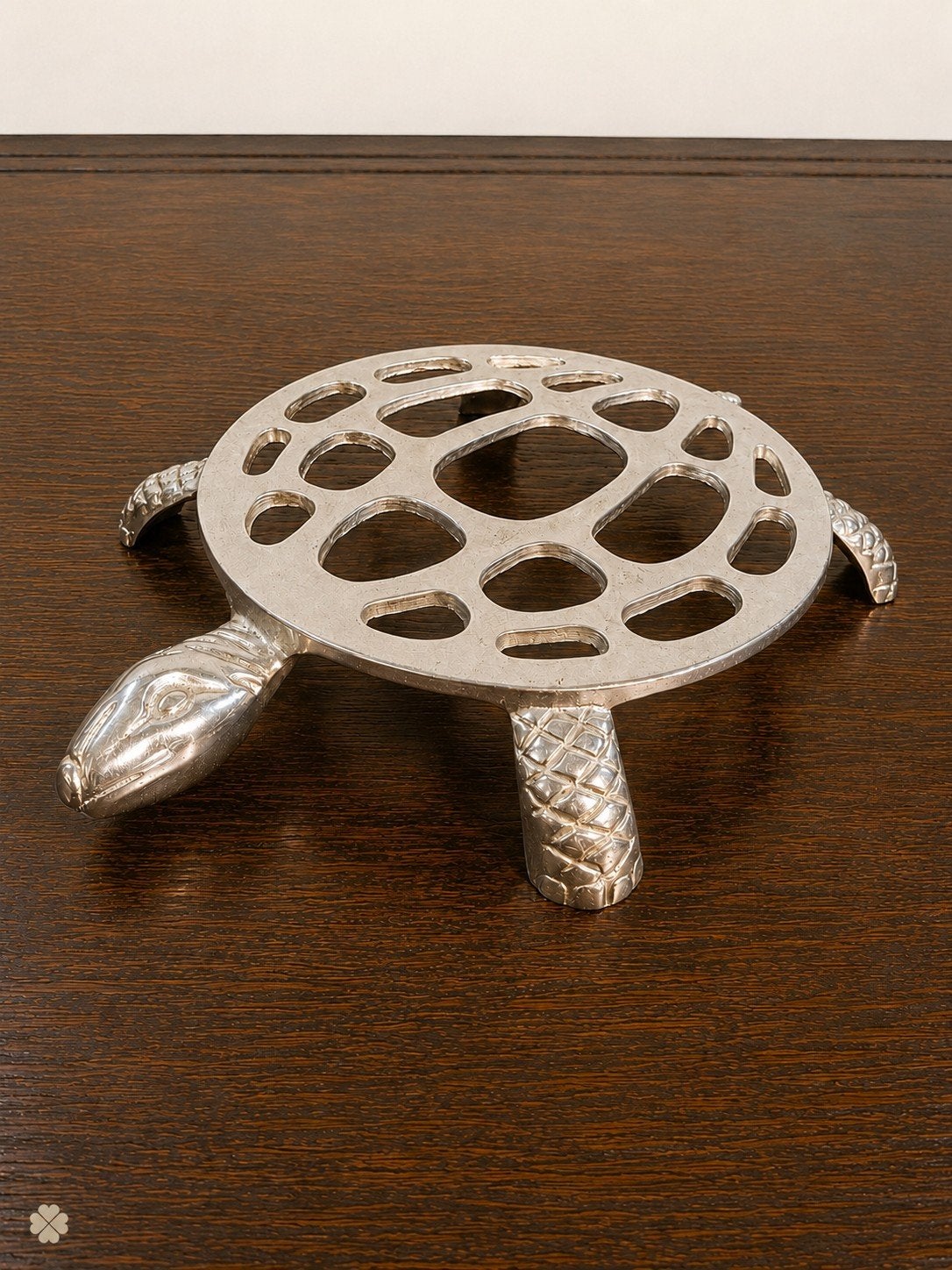 Dessous de plat tortue en métal argenté vintage, Enlèvement ou Envoi, Dessous de plat, Argenté, Métal