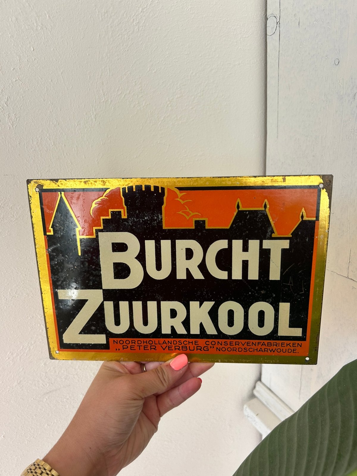 Vintage metalen reclamebord Burcht Zuurkool – Noord-Holland, Verzamelen, Ophalen of Verzenden, Reclamebord