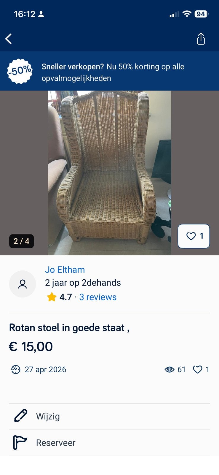 Mooie rotan zetel in prima staat, Ophalen