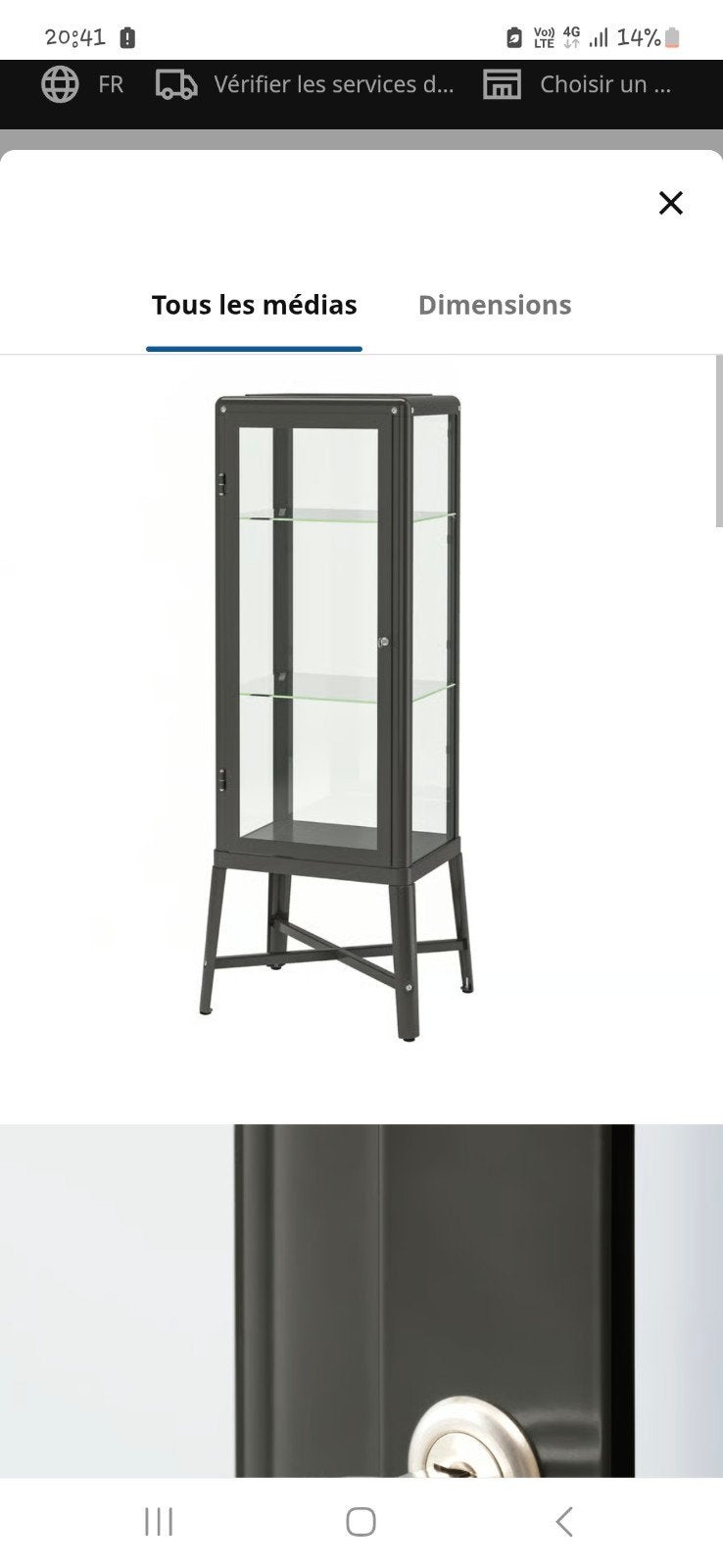 Vitrine en métal gris, Huis en Inrichting, Kasten | Vitrinekasten, Ophalen, 50 tot 100 cm, Zo goed als nieuw, Metaal