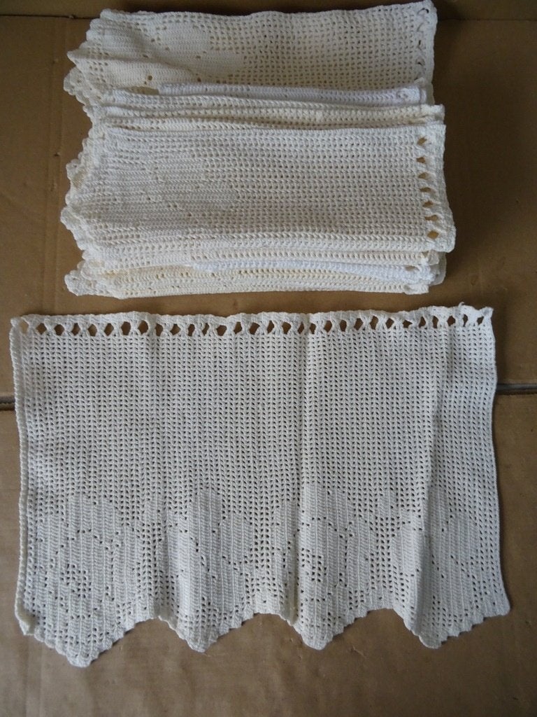 Curiosa collectie vintage gehaakte gordijntjes valletjes 9x, Antiek en Kunst, Ophalen of Verzenden