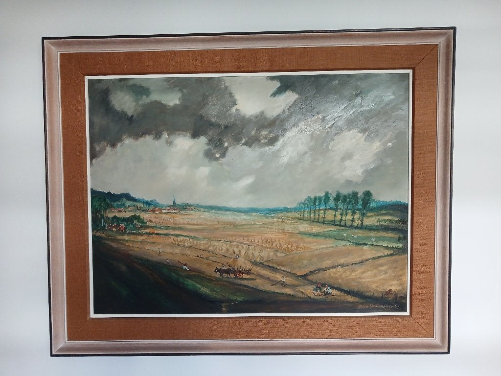 Landschap met dorp, Antiek en Kunst, Kunst | Schilderijen | Klassiek, Ophalen, Paneel, Landschap, Olieverf