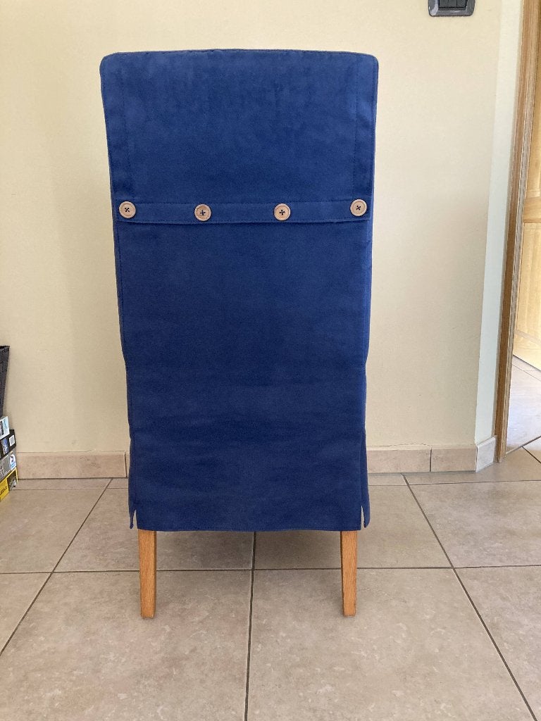 6 eetkamerstoelenUrbino – donkerblauw en eik, Maison & Meubles, Autres couleurs, Bois, Comme neuf, Landelijk