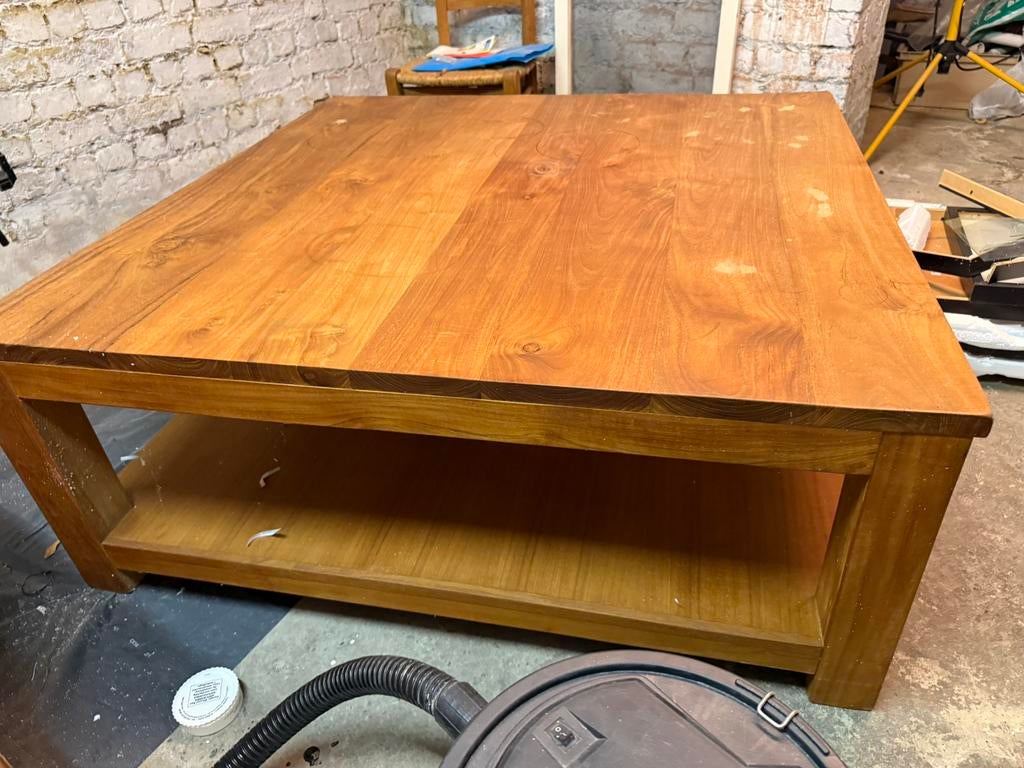 Teak salon tafel 1 op 1m, Huis en Inrichting, Tafels | Salontafels, Ophalen, Gebruikt