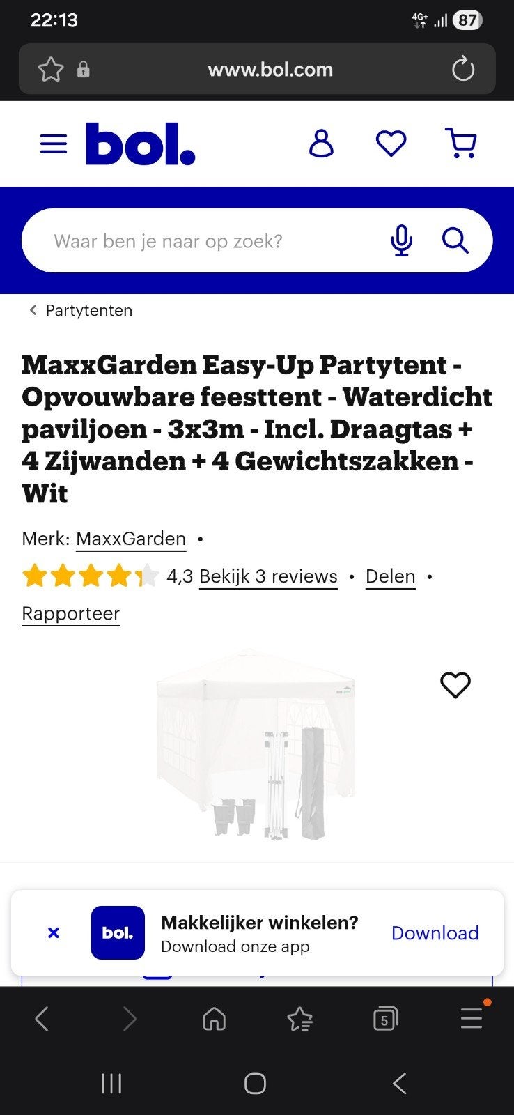 Partytent 3x3m incl zijkanten en verzwaringszakken., Tuin en Terras, Partytenten, Ophalen