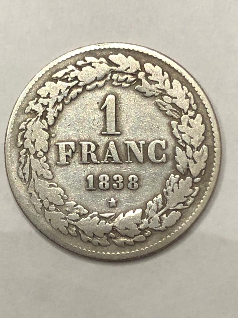 Munt zilver België 1 FR Leopold I jaar 1838 zeldzaam, Postzegels en Munten, Munten | België, Zilver, Ophalen of Verzenden, Losse munt