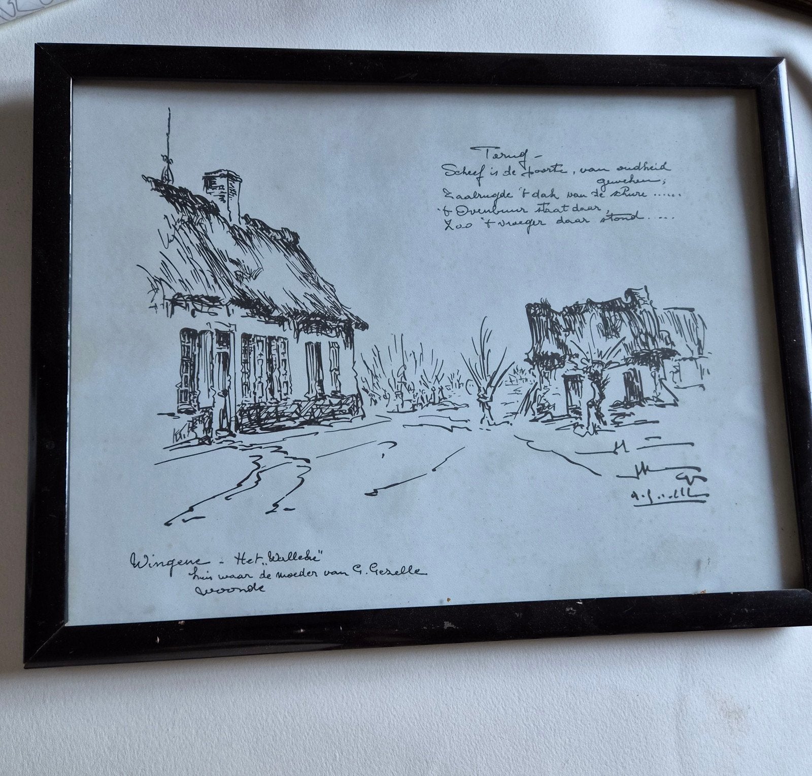 pentekening van de hoeve "Het Willeke" in Wingene., Antiek en Kunst, Kunst | Tekeningen en Fotografie, Tekening, Pentekening, Gesigneerd