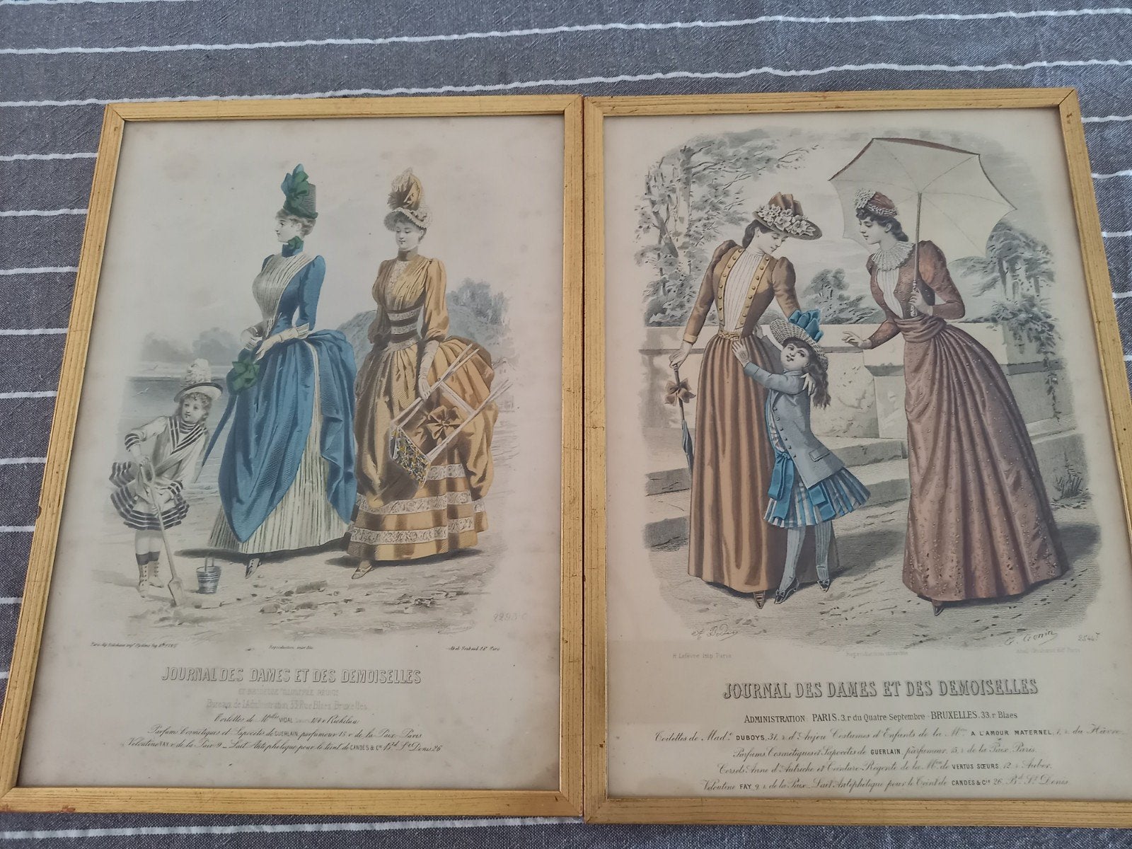 Set van 2 antieke Franse modegravures (19e eeuw), Ophalen of Verzenden