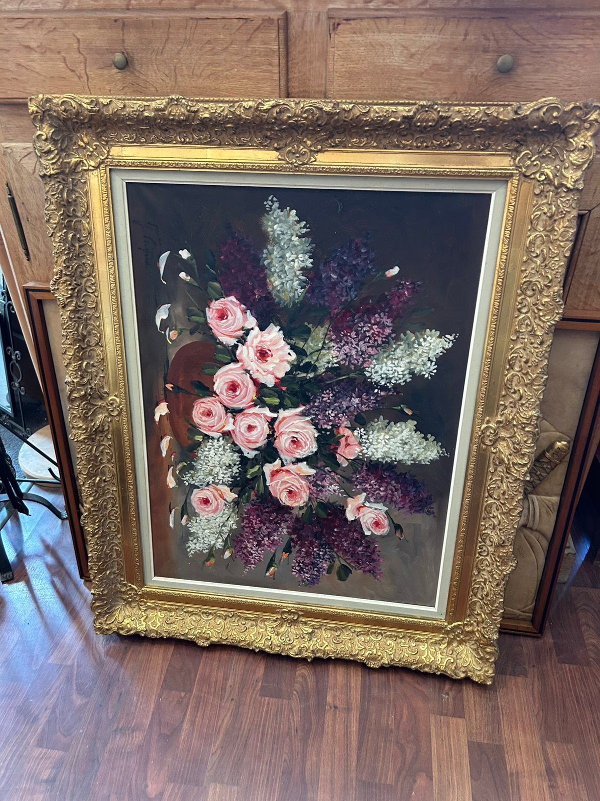 Tableau fleurs cadre stuc style louis 14, Enlèvement