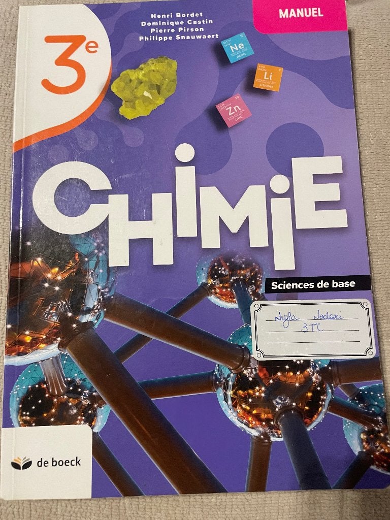 Manuel Chimie 3 eme année, Livres, Enlèvement, Comme neuf, Secondaire, Chimie