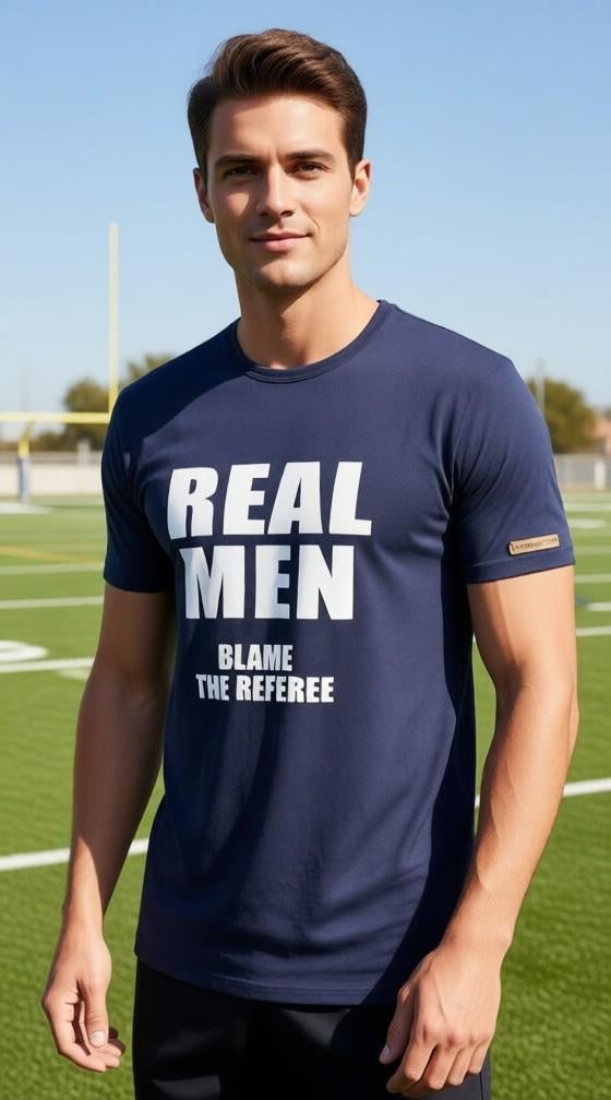 Herenshirt REAL MEN Blame the referee, Kleding | Heren, T-shirts, Blauw, Nieuw, Overige maten, Ophalen of Verzenden
