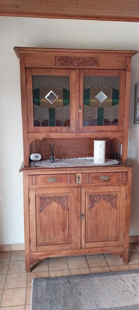 A vendre vitrine ancienne avec verre coloré 2 pièces, Maison & Meubles, Enlèvement, Verre