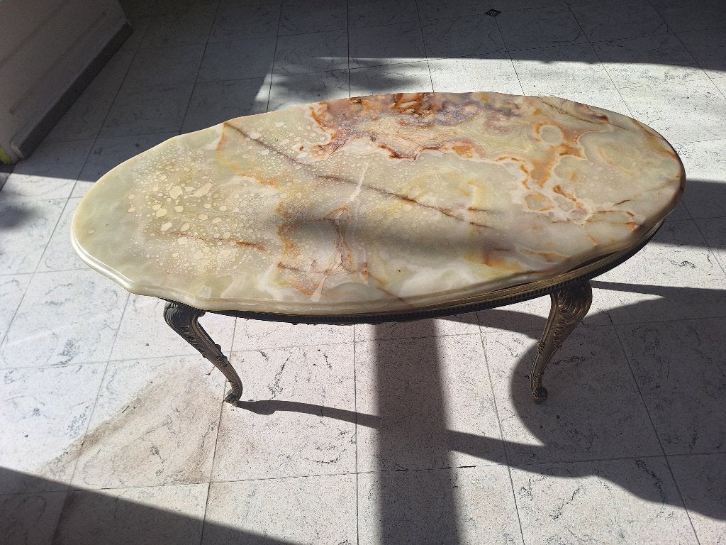 Table basse ovale française vintage en marbre, Frans, 50 à 100 cm, Comme neuf, Enlèvement