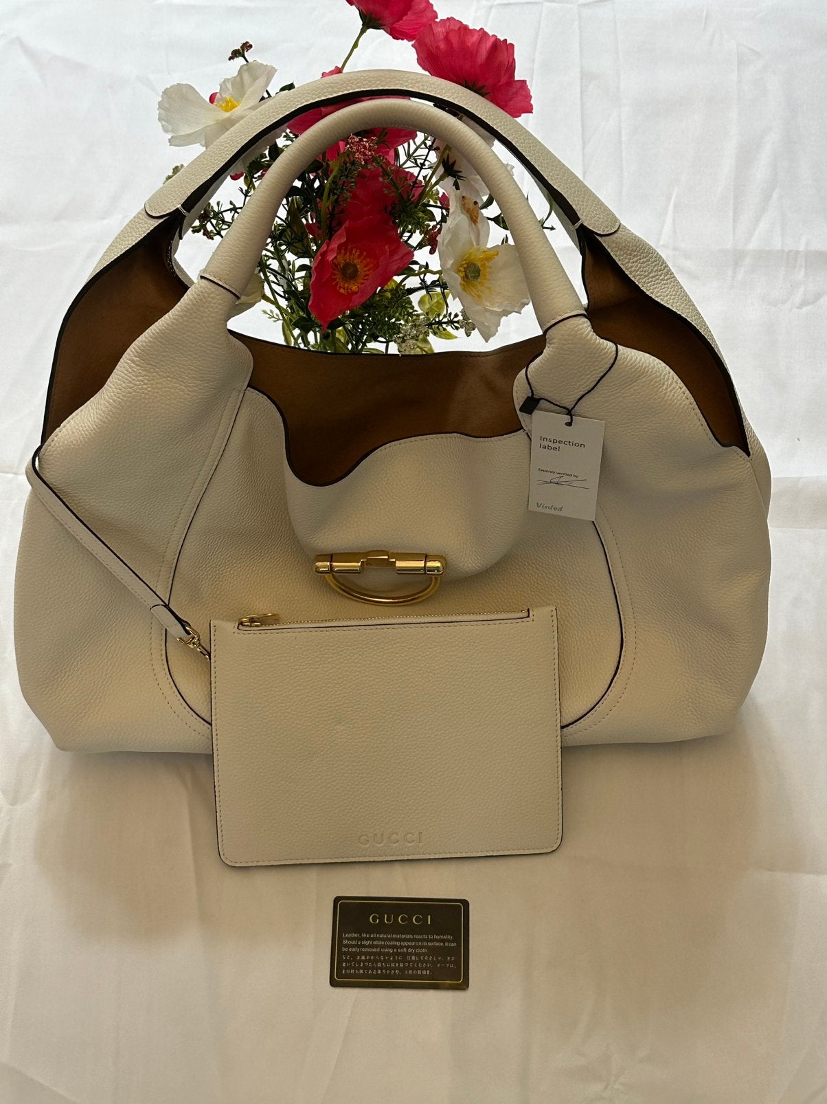 Sac Gucci en cuir blanc cassé avec pochette assortie, Enlèvement, Comme neuf, Blanc, Autres matériaux