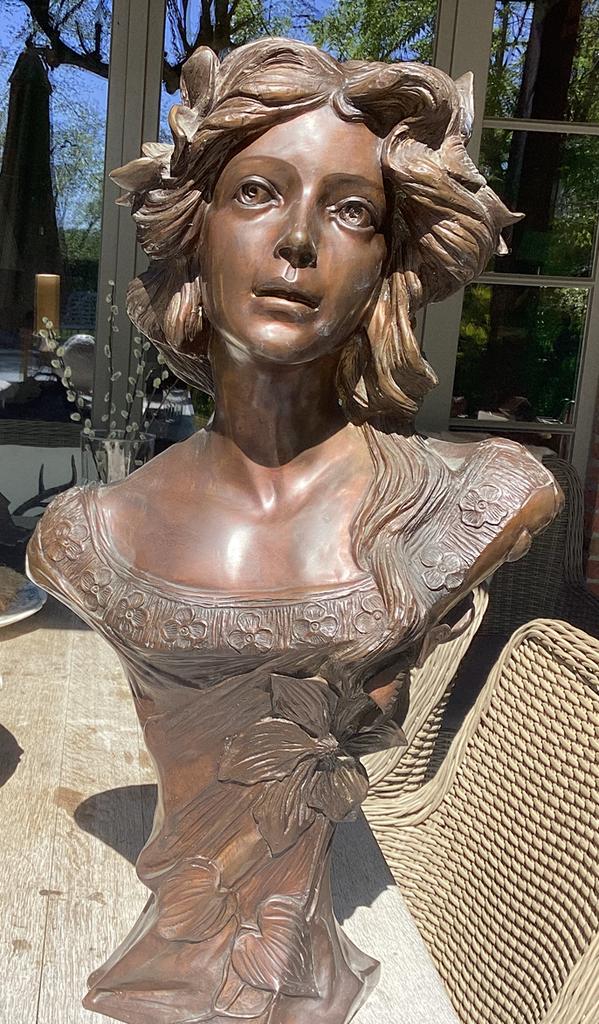 Bronzen beeld art nouveau, Antiek en Kunst, Ophalen, Brons