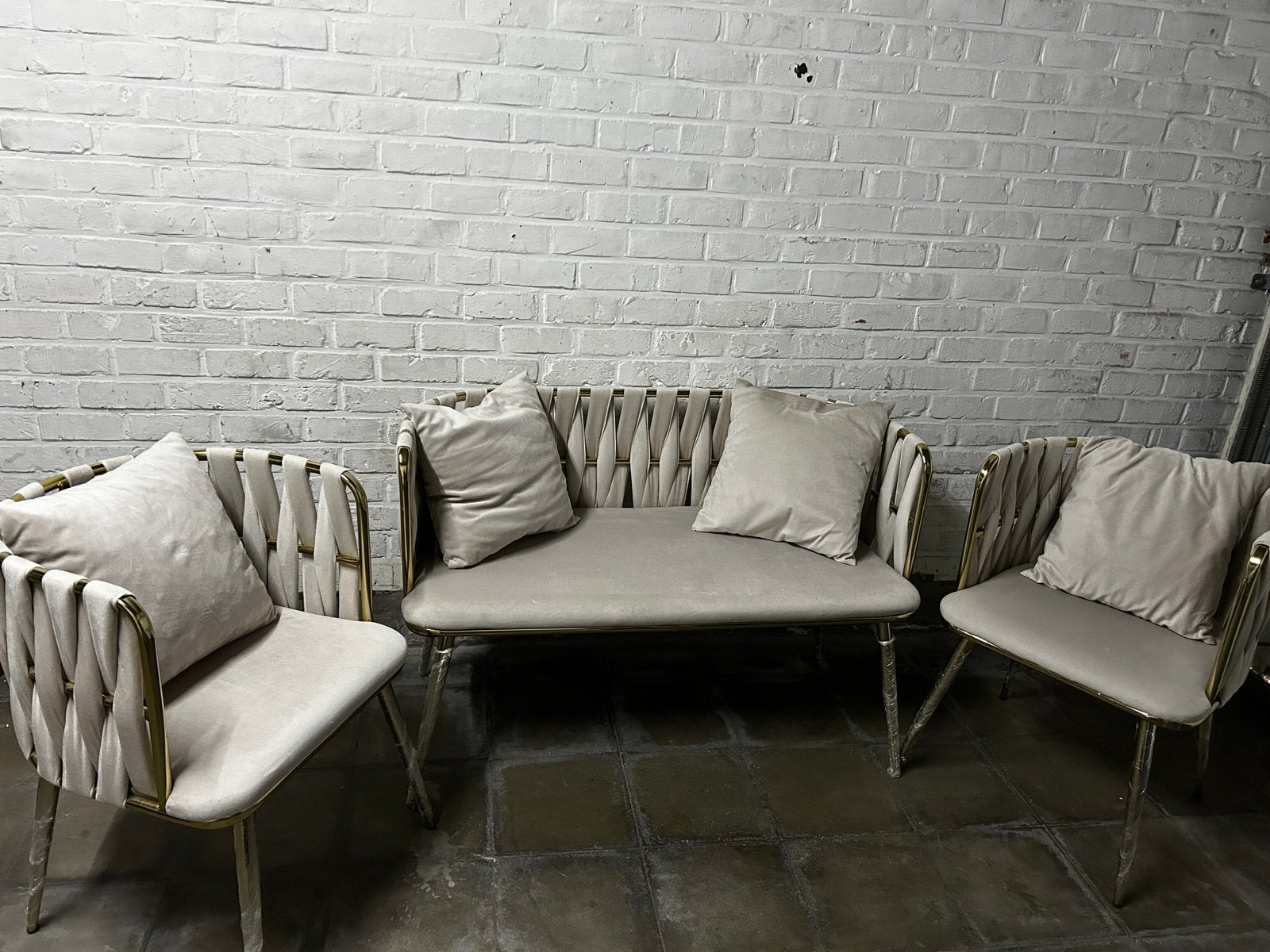 Luxe 3-delige zithoek – 2-zitsbank + 2 fauteuils, Ophalen, Zo goed als nieuw, 4 zitplaatsen, Loungeset