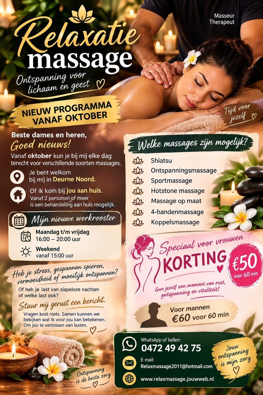 RELAXATIEMASSAGE – NIEUW PROGRAMMA VANAF OKTOBER, Diensten en Vakmensen, Ontspanningsmassage