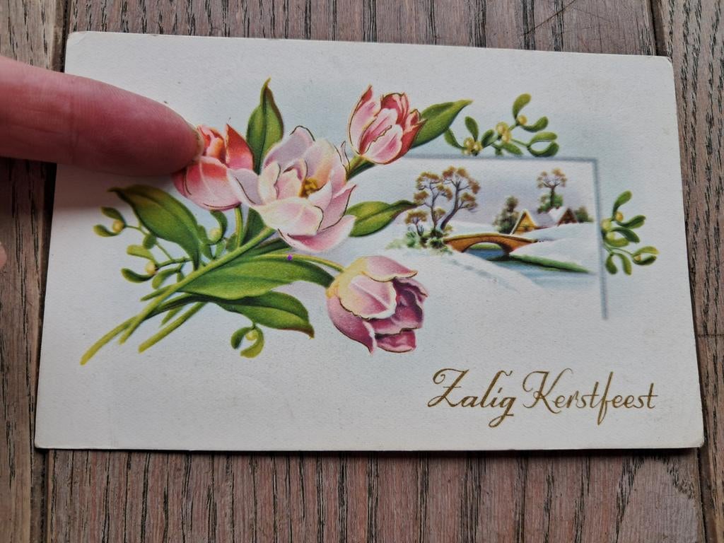 Onbeschreven kerstkaartje met rozen., Ophalen of Verzenden