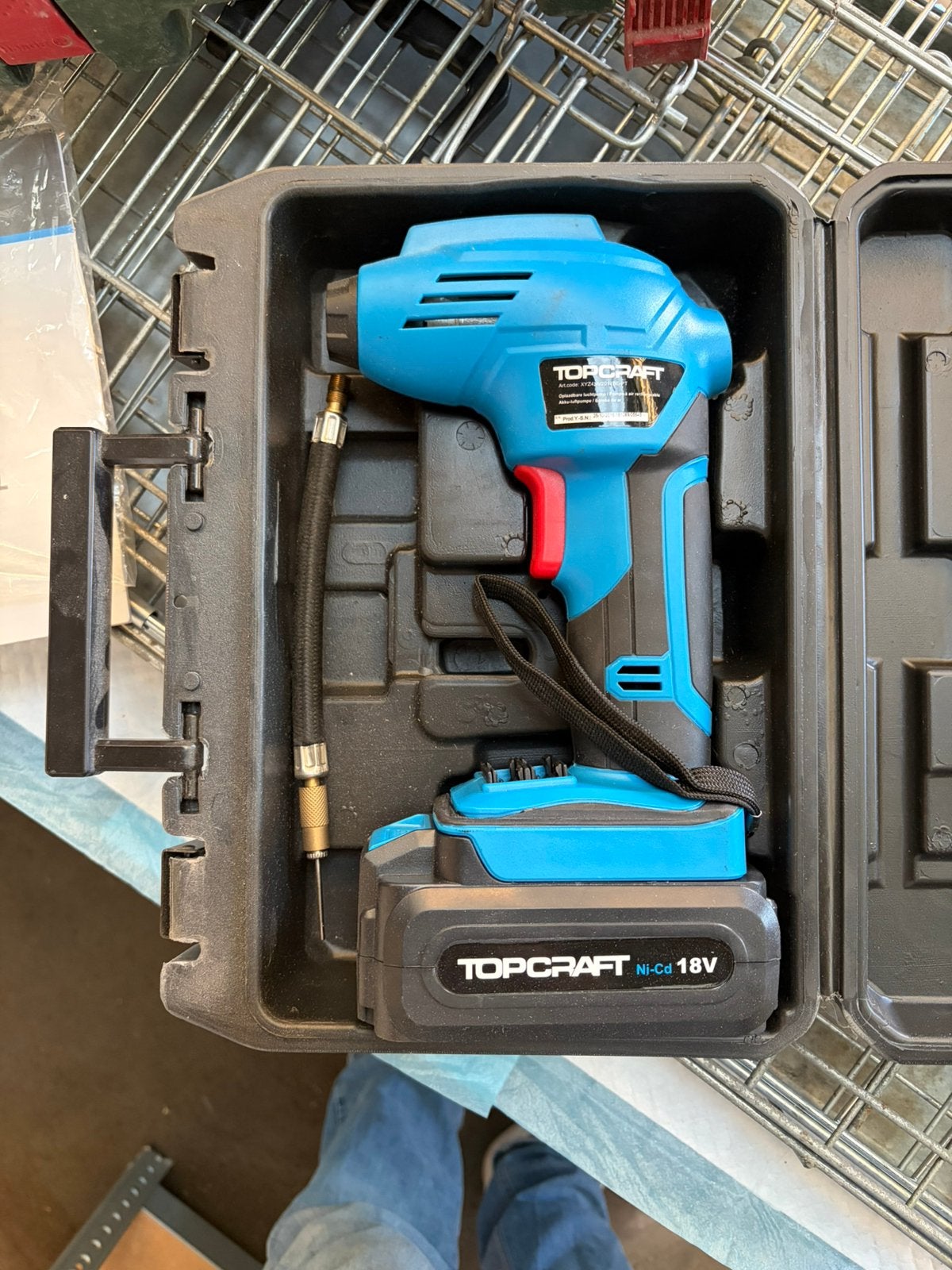 TOPCRAFT 18V Accu Compressor/Bandenpomp met Accu & Koffer, Bricolage & Construction, Enlèvement, Comme neuf
