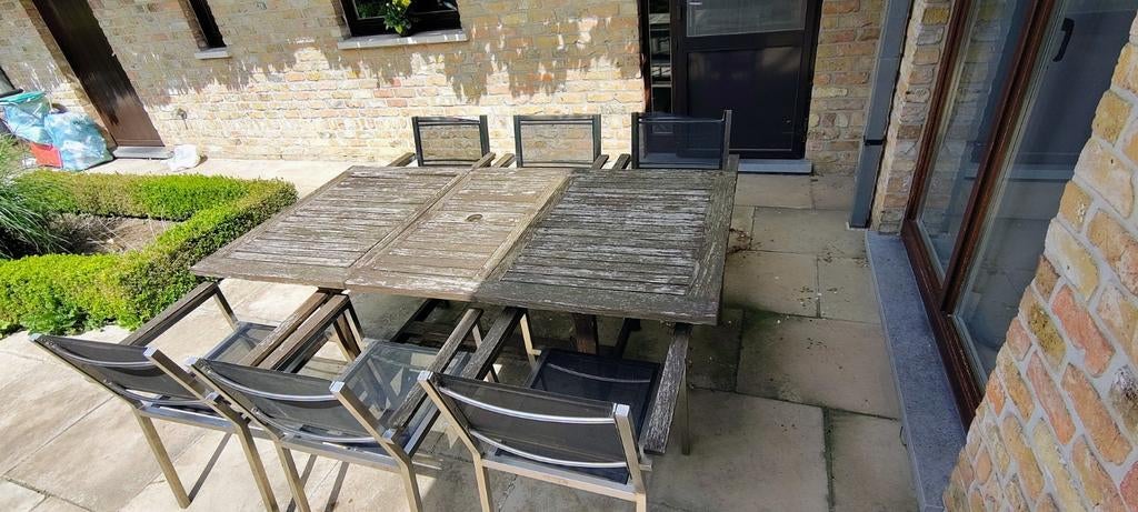 Tuintafel met stoelen, Tuin en Terras, Ophalen, Gebruikt, Eettafel, 6 zitplaatsen