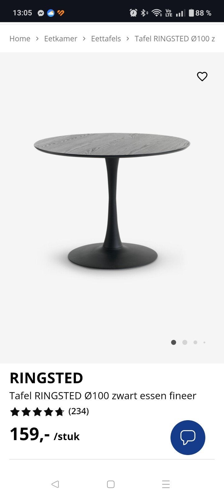 Tafel Ringsted 100cm, Ophalen, 50 tot 100 cm, Rond, 50 tot 100 cm