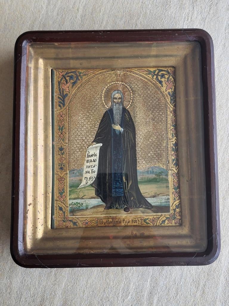 Icoon van Heilige Makarius. Met de kast. 19 eeuw., Ophalen of Verzenden