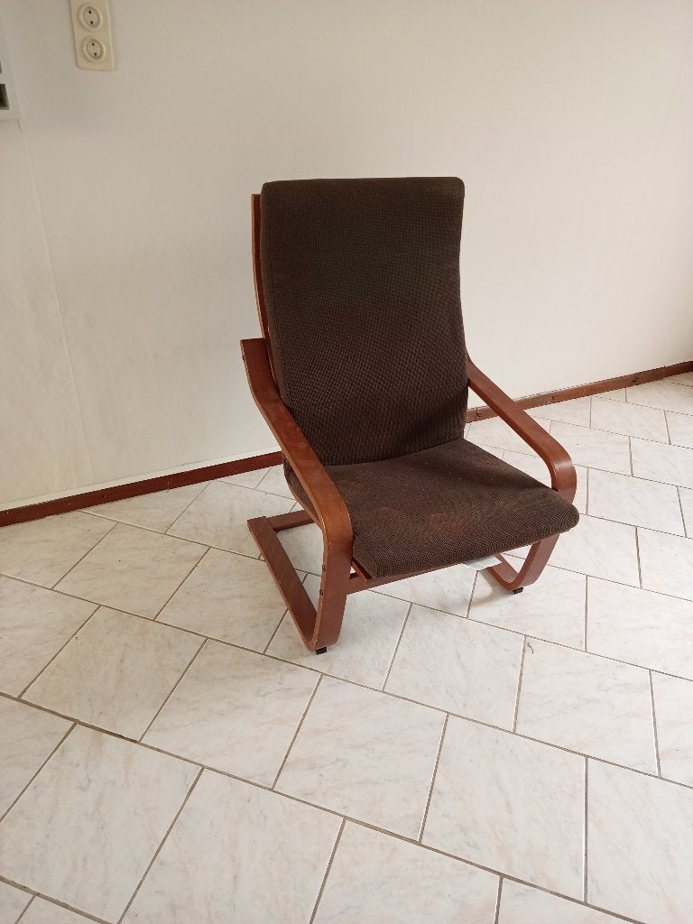 fauteuil met voetbankje, Enlèvement, Utilisé, Bois, 50 à 75 cm