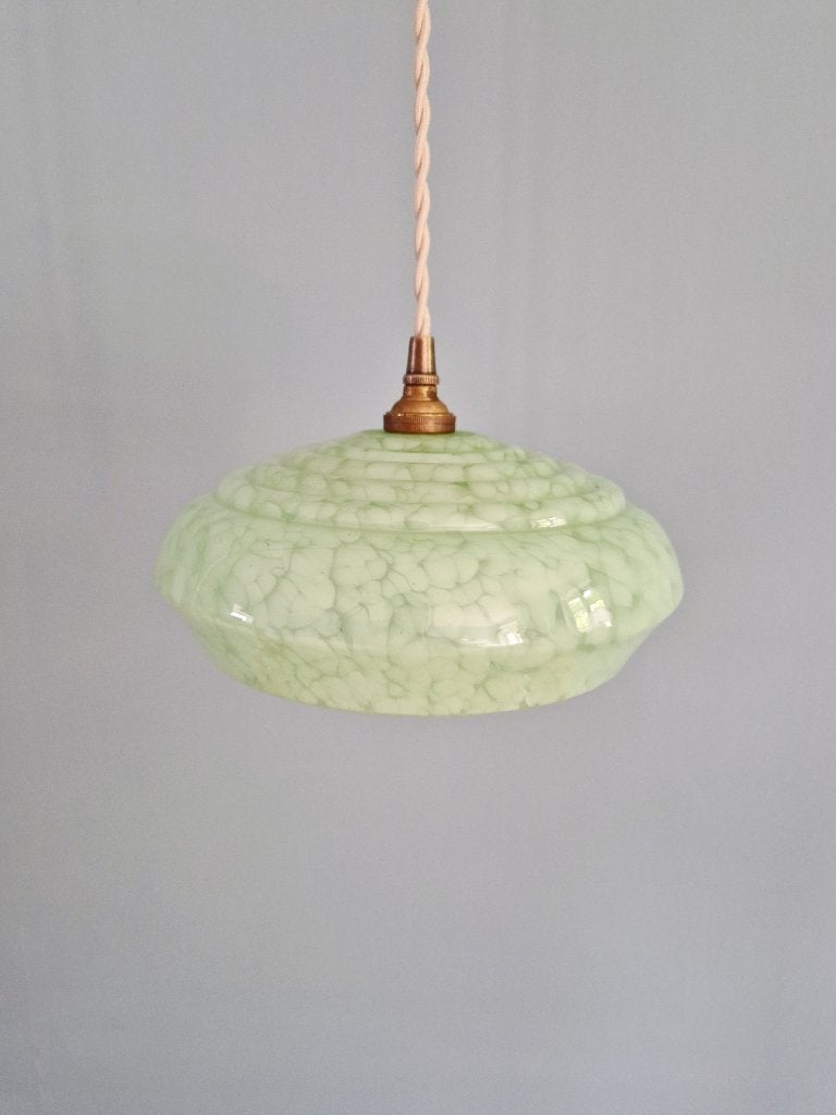 Paire de suspensions Art Déco en verre moucheté vert, 1930, Enlèvement