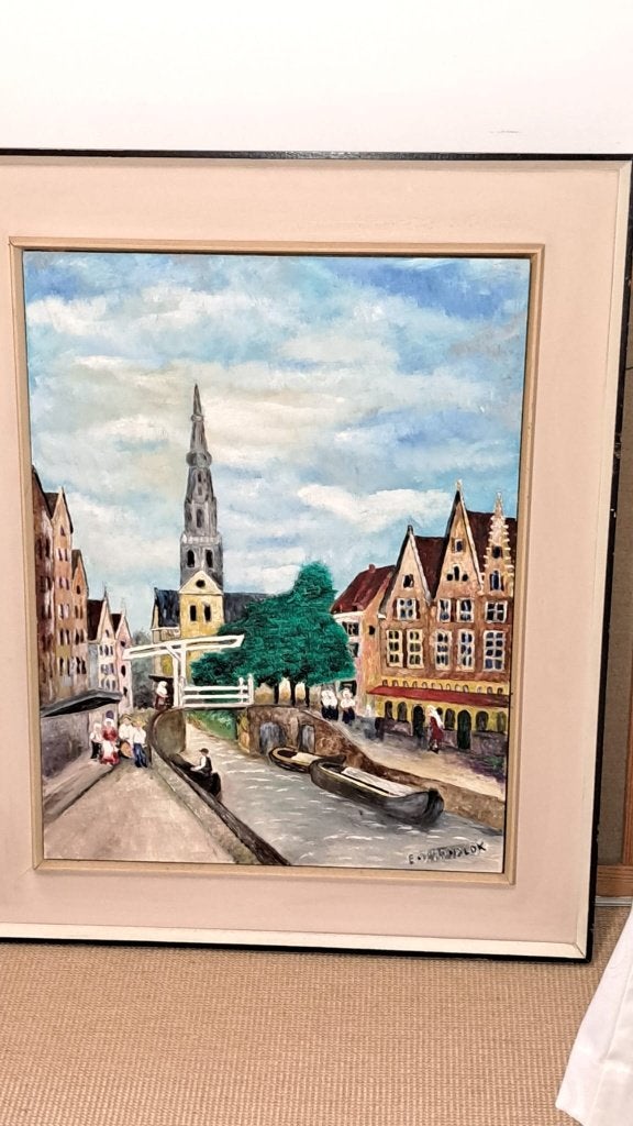 Schilderij, Paysage urbain, Peinture acrylique, Enlèvement, Papier/carton