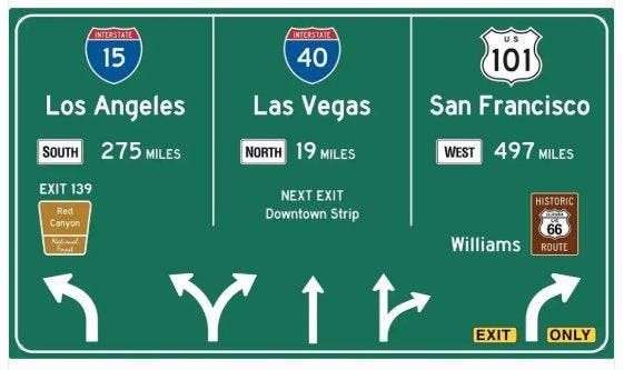 Amerikaans snelwegbord of wegwijzer traffic bord Las Vegas, Metaal, Ophalen of Verzenden, 50 cm, 40 cm