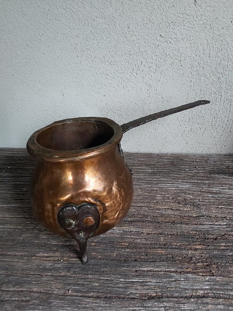 Mooie antieke koperen (koffie) pot / kookpot met handvat, Antiek en Kunst, Ophalen of Verzenden, Koper