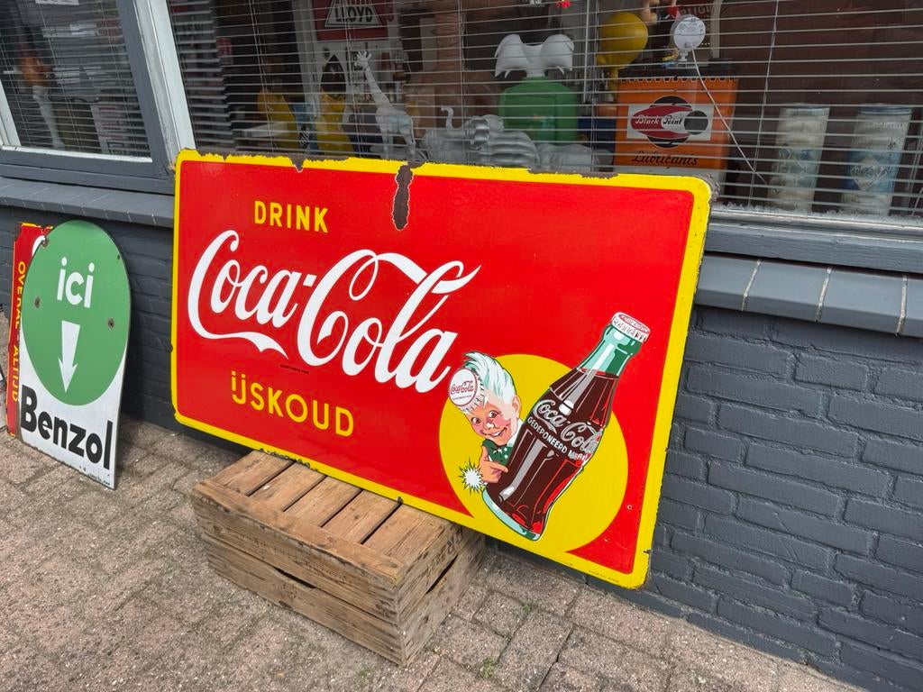 Grand panneau d'affichage ancien en émail Coca Cola, Enlèvement, Utilisé, Panneau publicitaire