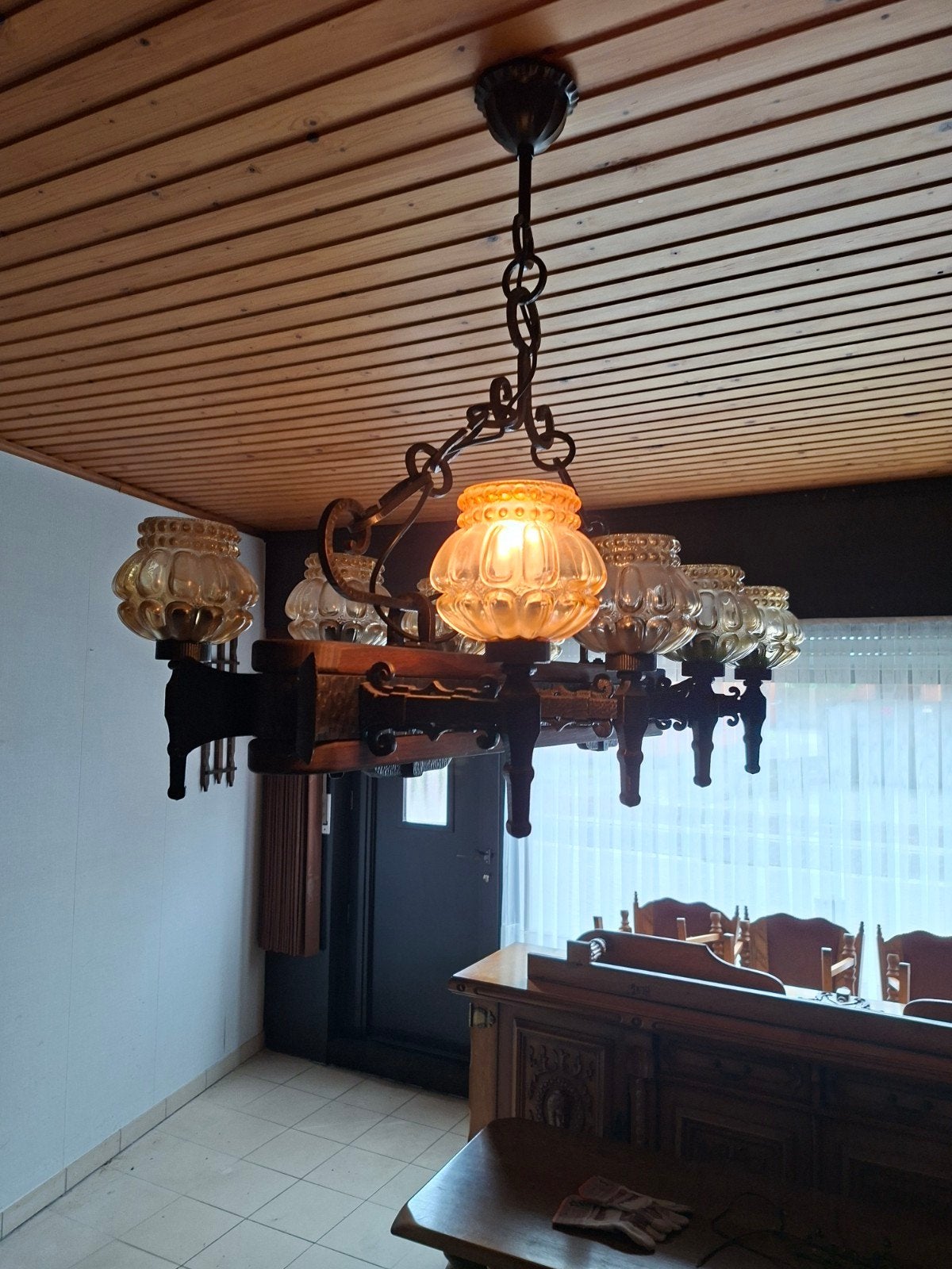 Mooie antieke luster  in werkende staat, Huis en Inrichting, Lampen | Kroonluchters, Ophalen