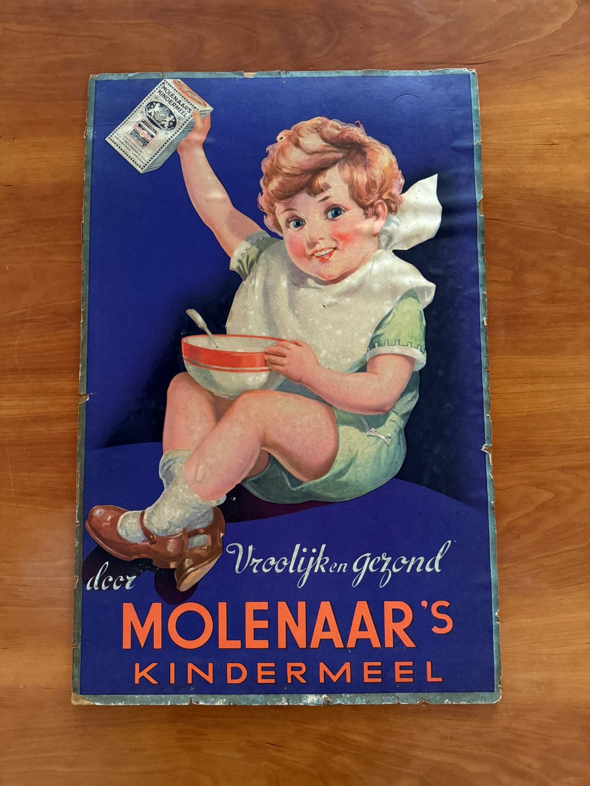 Lithografisch Reclamebord Molenaar’s Kindermeel, Enlèvement ou Envoi, Utilisé, Panneau publicitaire