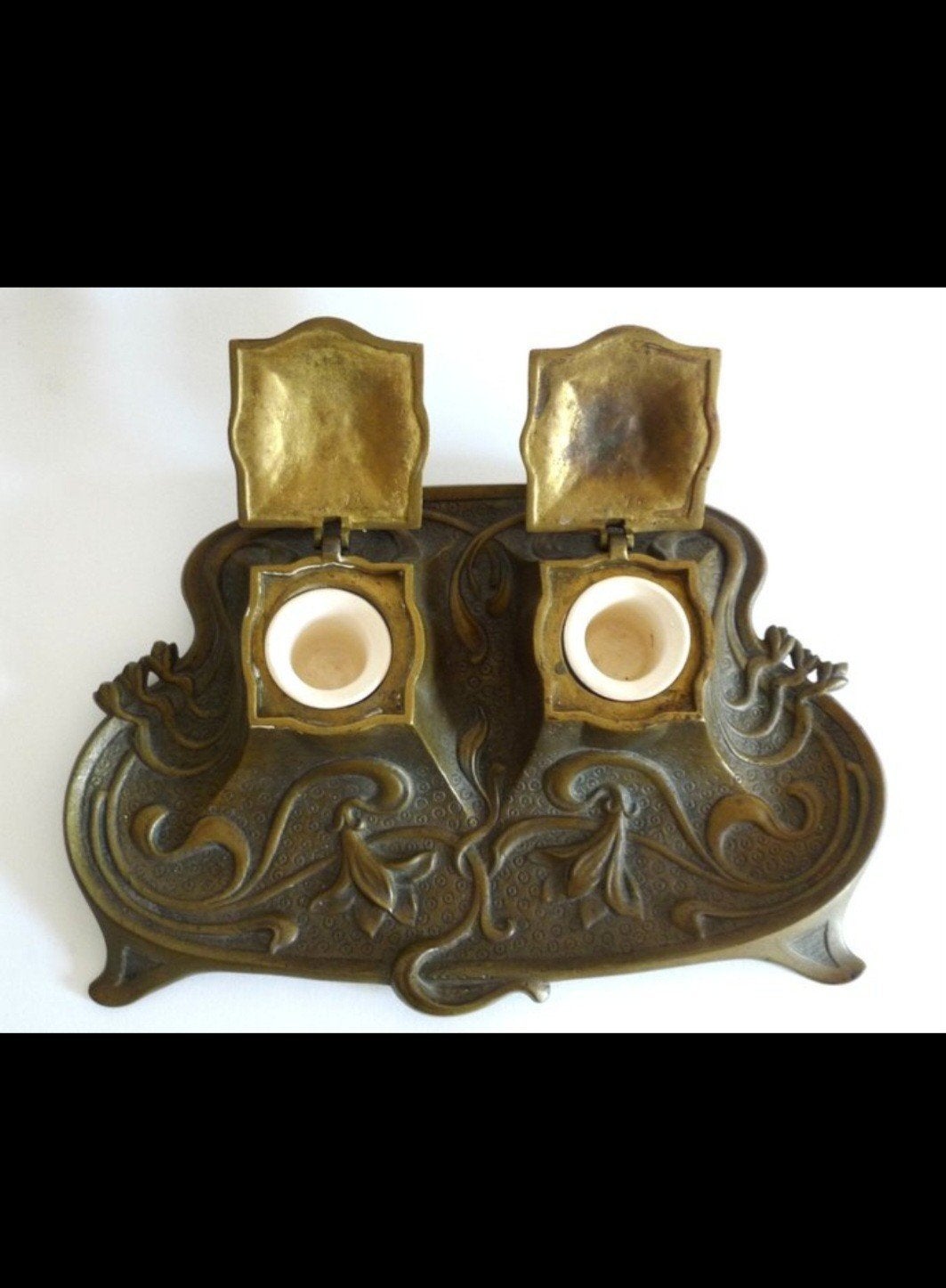 Encrier antique DL Déposé Art Nouveau. Complet!, Antiquités & Art, Enlèvement ou Envoi, Bronze