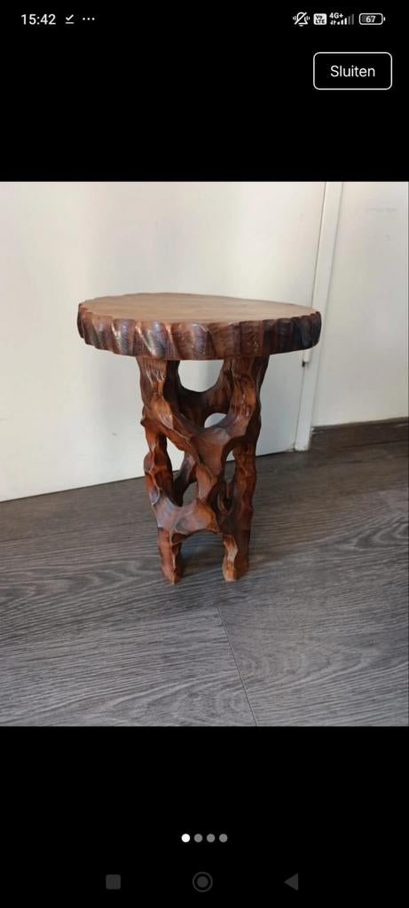 Bruine design bijzettafel - Afrikaanse stijl, Huis en Inrichting, Ophalen, Rond, Hout, Afrikaans